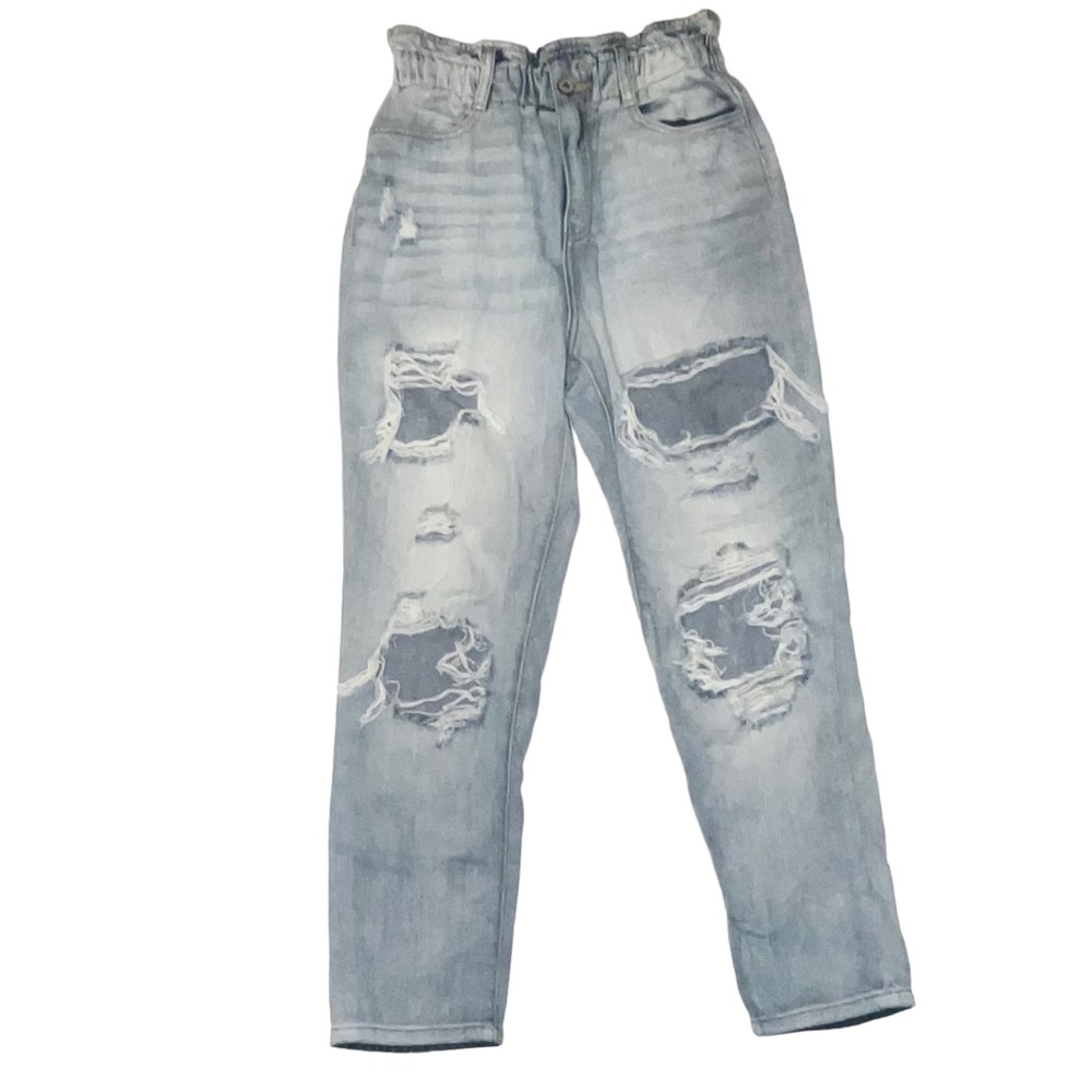 KANCAN HIGH RISE MOM JEANS SIZE 5/26 DISTRESSED / LIGHT / 90s Y2K Style NWOT - Picture 6 of 10